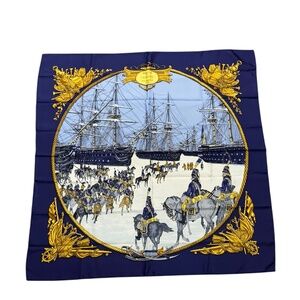 Vintage Hermes "Marine et Cavalerie" Sild scarf 90, by Philippe Ledoux in 1967